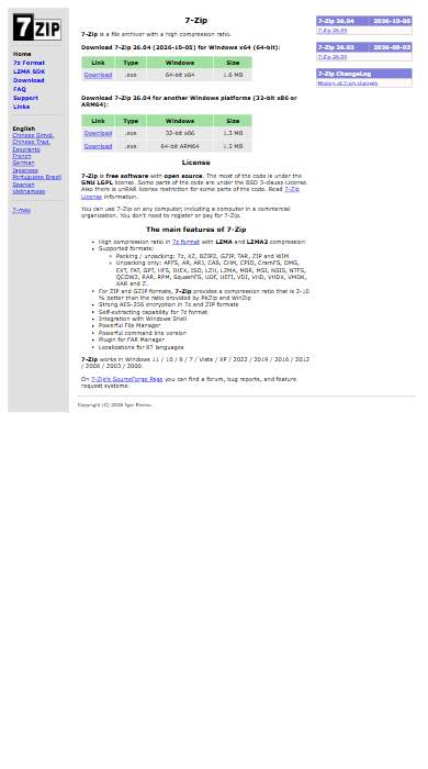 7-Zip homepage on a phone