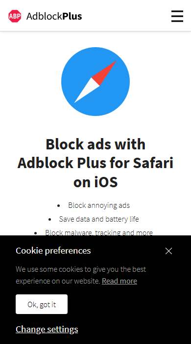 Adblock Plus homepage on a phone