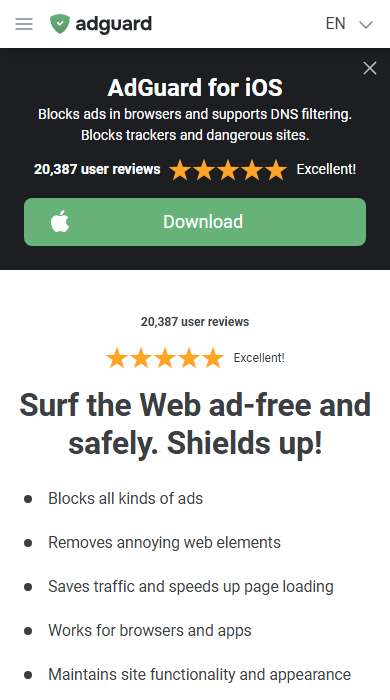 AdGuard homepage on a phone