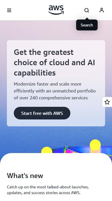 AWS for beginners homepage on a phone