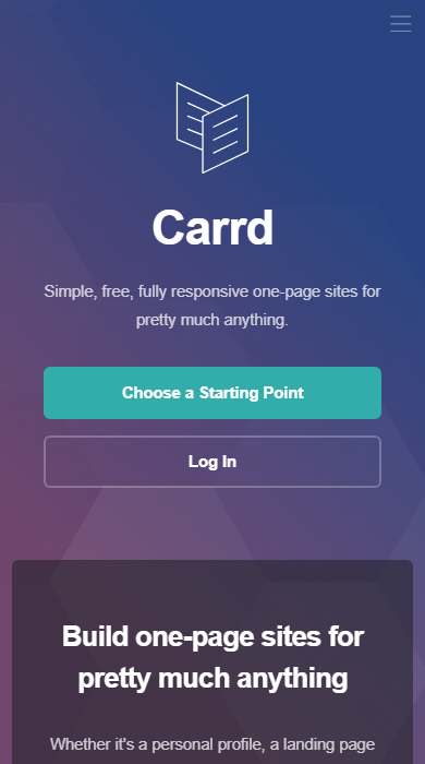 Carrd homepage on a phone