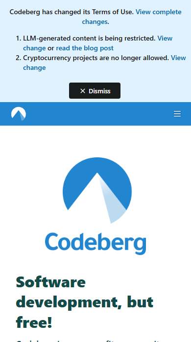 Codeberg homepage on a phone