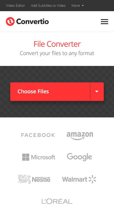 Convertio homepage on a phone