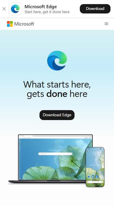 Microsoft Edge homepage on a phone