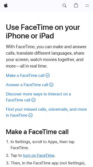 FaceTime homepage on a phone