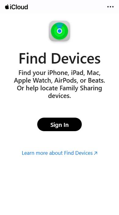 Find My / Find Hub homepage on a phone