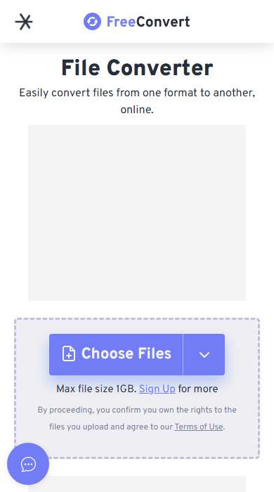 FreeConvert homepage on a phone