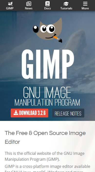 GIMP homepage on a phone