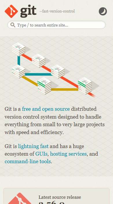 Git homepage on a phone