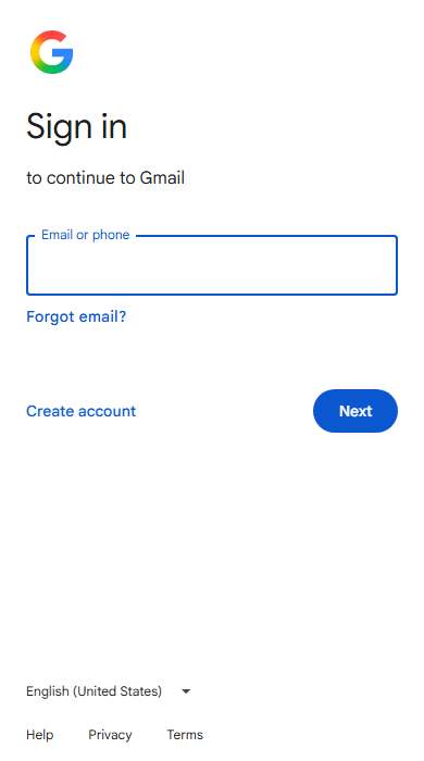 Gmail homepage on a phone