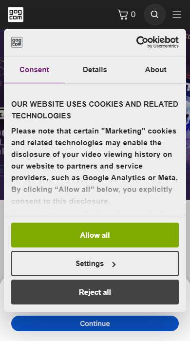GOG homepage on a phone