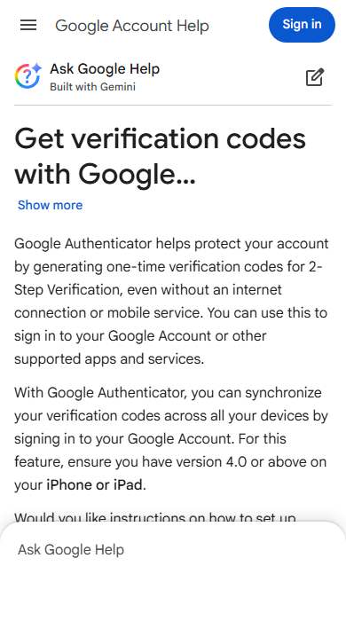 Google Authenticator homepage on a phone