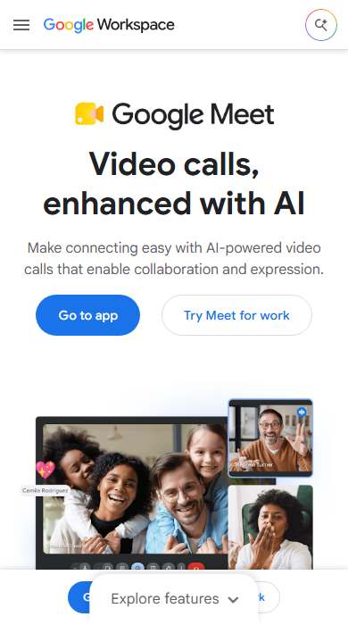 Google Meet homepage on a phone