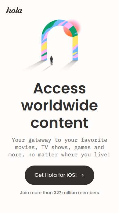 Hola VPN homepage on a phone