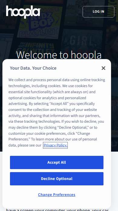 Hoopla homepage on a phone