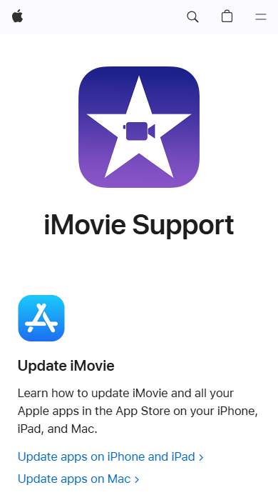 iMovie homepage on a phone