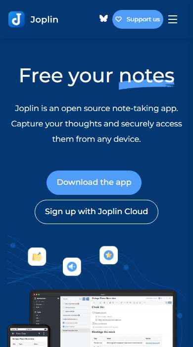 Joplin homepage on a phone