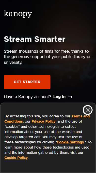 Kanopy homepage on a phone