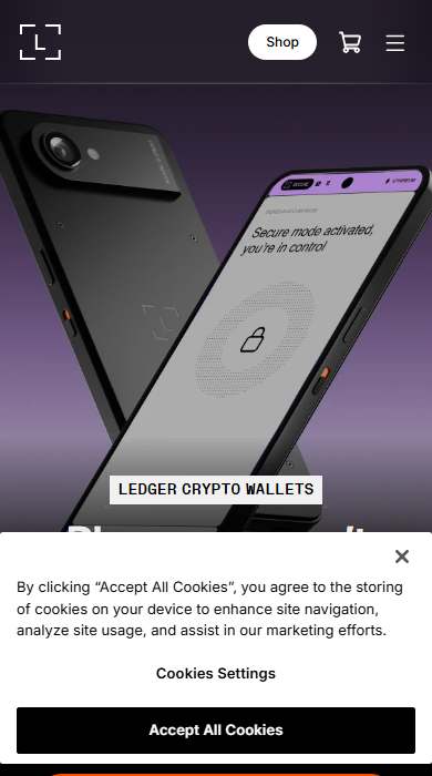 Ledger homepage on a phone