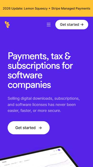 Lemon Squeezy homepage on a phone