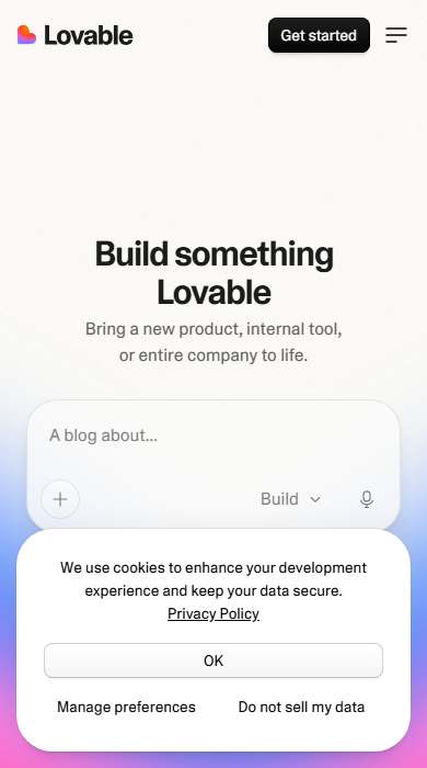 Lovable homepage on a phone