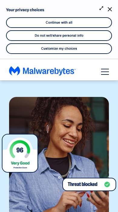 Malwarebytes Free homepage on a phone