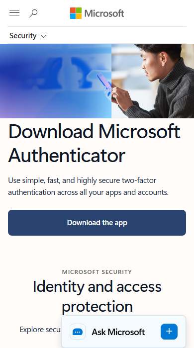 Microsoft Authenticator homepage on a phone
