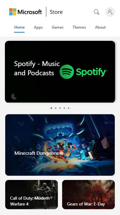 Microsoft Store homepage on a phone