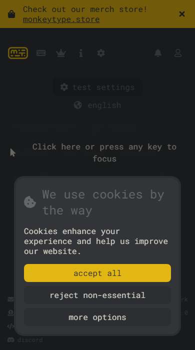 Monkeytype homepage on a phone