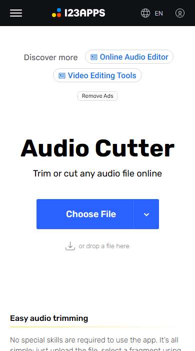 mp3cut.net homepage on a phone