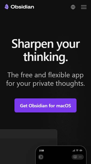 Obsidian homepage on a phone