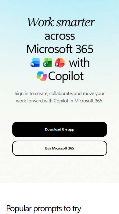 Microsoft 365 on the web homepage on a phone