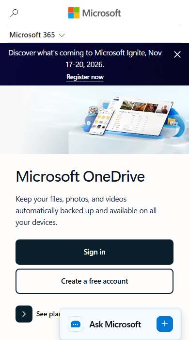 OneDrive homepage on a phone