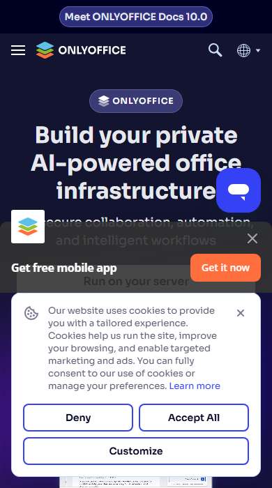 ONLYOFFICE homepage on a phone