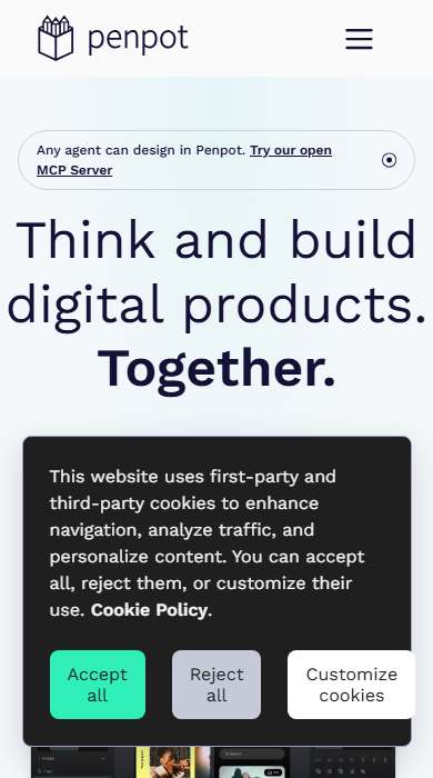 Penpot homepage on a phone
