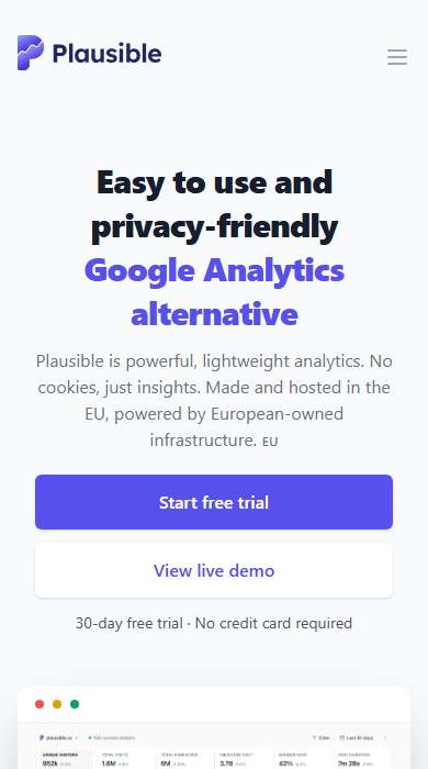 Plausible homepage on a phone