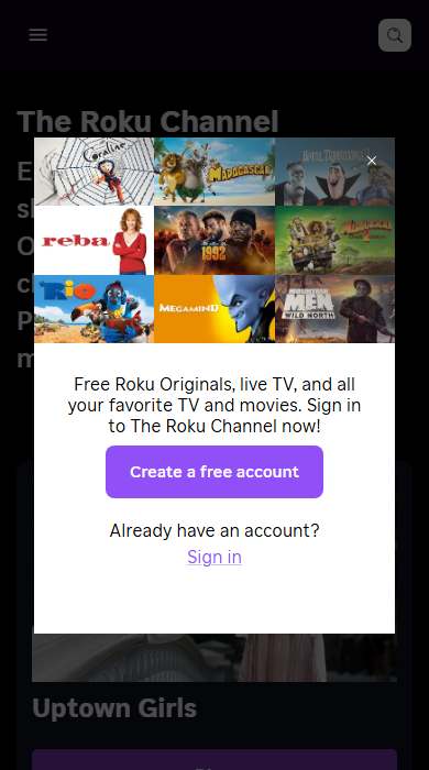 The Roku Channel homepage on a phone