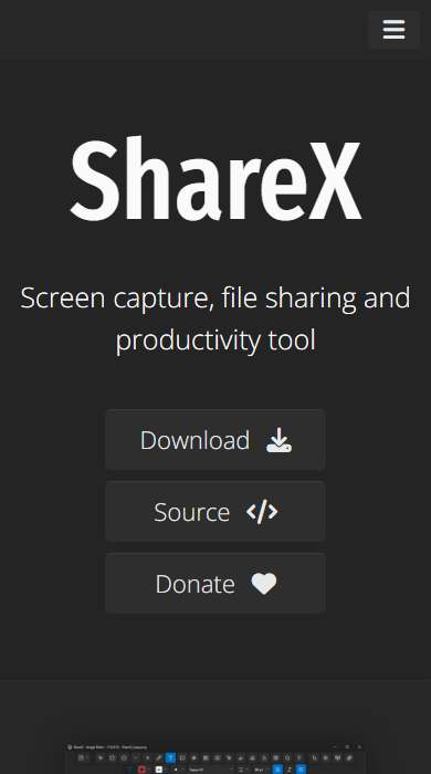 ShareX homepage on a phone