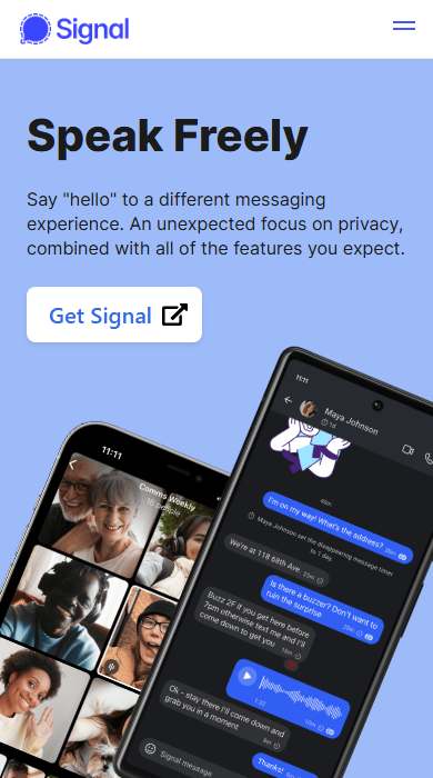Signal homepage on a phone