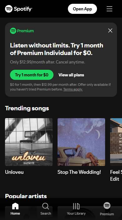 Spotify homepage on a phone