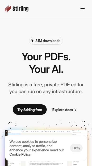 Stirling PDF homepage on a phone