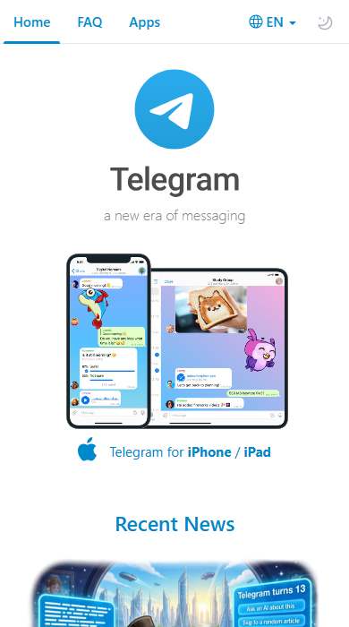 Telegram homepage on a phone