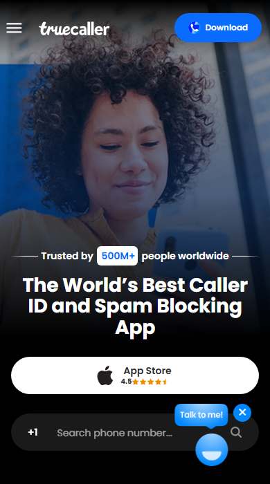 Truecaller homepage on a phone