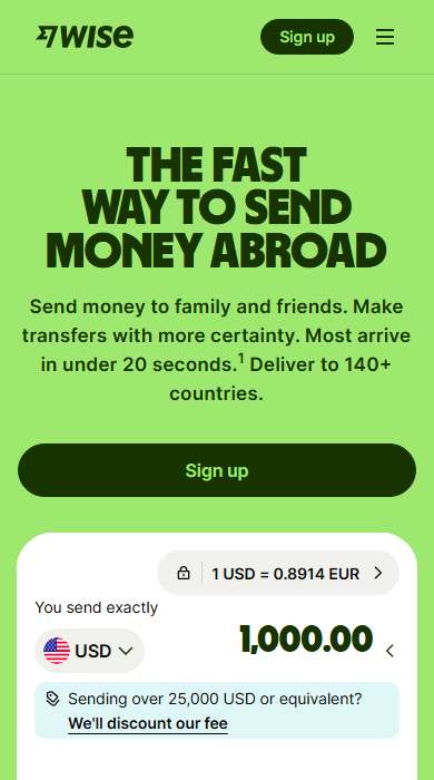 Wise homepage on a phone