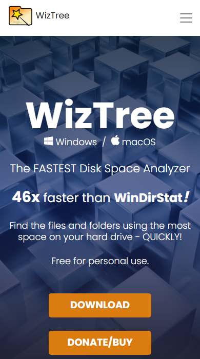 WizTree homepage on a phone