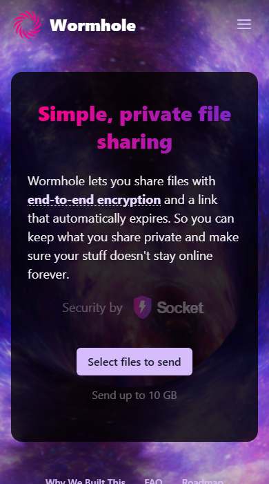Wormhole homepage on a phone