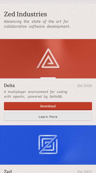 Zed homepage on a phone