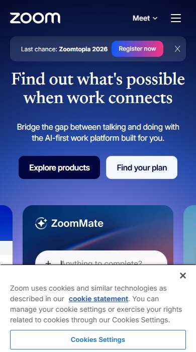 Zoom homepage on a phone